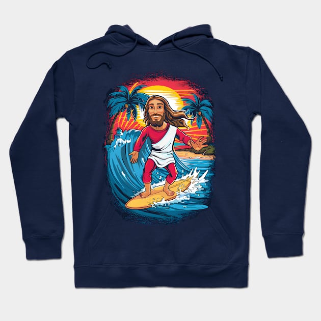 Surfing Jesus Hoodie by BobaTeeStore